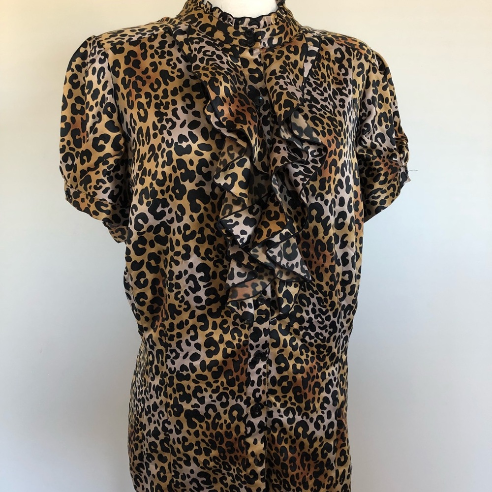Sexy Cheetah Print high neck ruffle Blouse Sz 2X - Picture 3 of 6